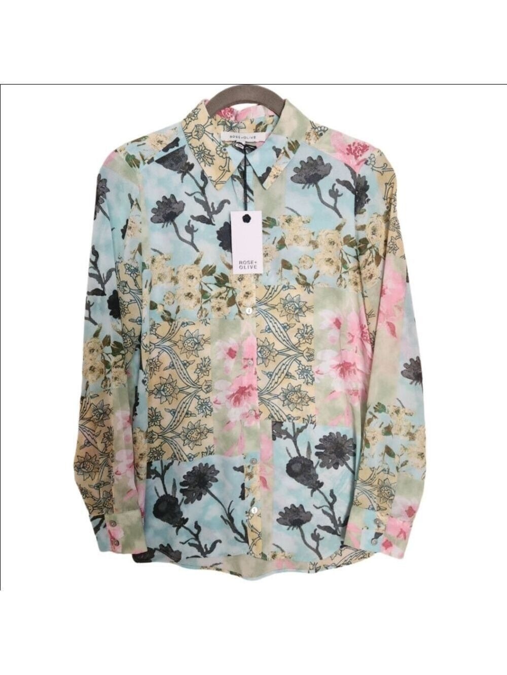 ROSE & OLIVE LONG SLEEVE LIGHTWEIGHT FLORAL PRINT BLOUSE TOP SIZE XS NWT